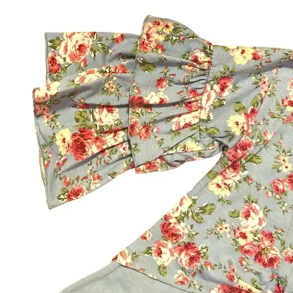 Star Ride Floral Top Girl’s 10 12 Purple Pink Flowers Boho Gypsy Hippie Roses - Picture 3 of 8